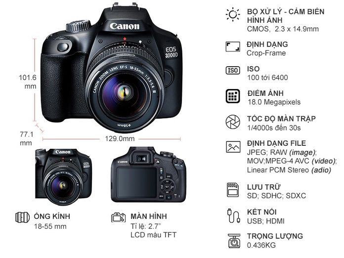 Máy ảnh Canon EOS 3000D giá bao nhiều