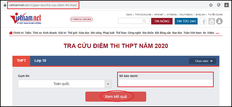 Tra cứu điểm thi tốt nghiệp 2020