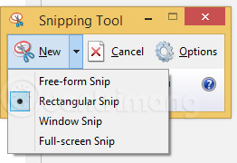 Các tùy chọn chụp ảnh của Snipping Tool