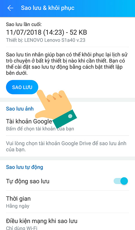 Sao lưu tin nhắn trên Zalo