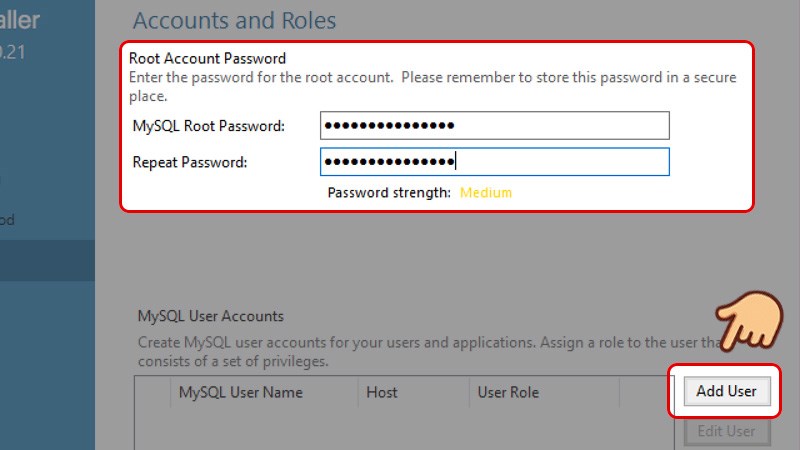 Đặt mật khẩu và xác nhận lại mật khẩu của bạn, tiếp đến chọn Add user để thêm tài khoản sử dụng