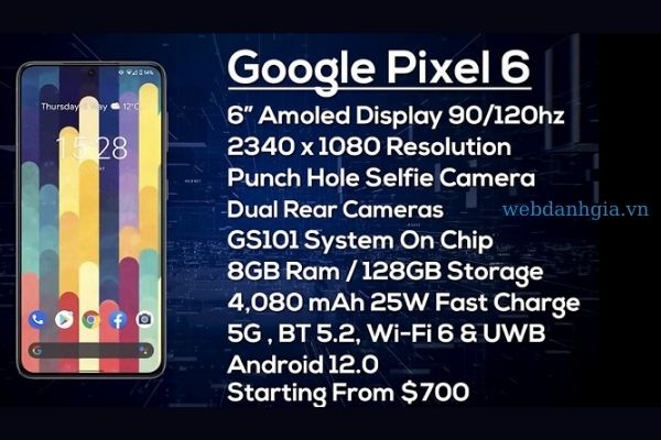 Thông số kỹ thuật của Google Pixel 6.