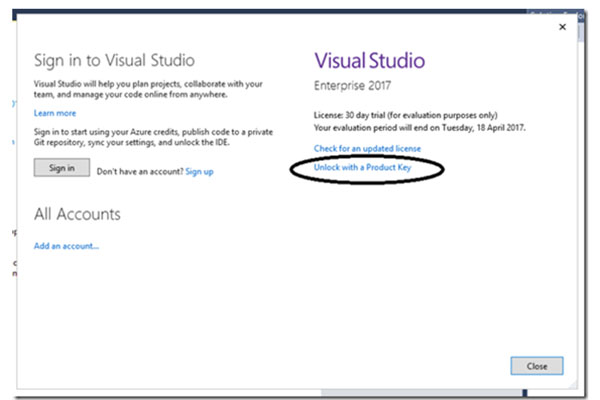 Nhập Key Visual Studio 2017 rồi bấm Apply.