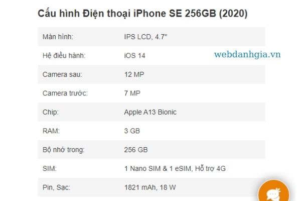 Cấu hình điện thoại Iphone SE 2021