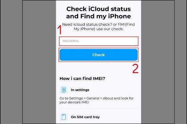 Nhập IMEI điện thoại để kiểm tra trạng thái iCloud 